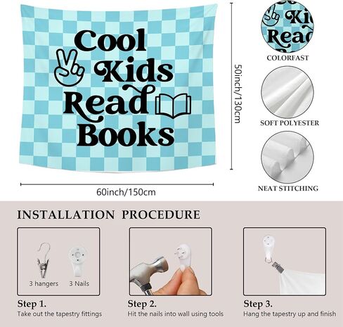 MNASAIOO Checkered Blue Reading Classroom Wall Tapestry Hanging, Cool Kids Read Books Banner Tapestries, Nursery Reader Wall Decor for Boys Book Lovers School Library Reading Nook Corner Dorm 50x60in in Kuwait