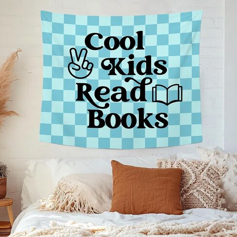 MNASAIOO Checkered Blue Reading Classroom Wall Tapestry Hanging, Cool Kids Read Books Banner Tapestries, Nursery Reader Wall Decor for Boys Book Lovers School Library Reading Nook Corner Dorm 50x60in in Kuwait