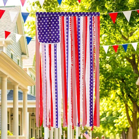 4th of July Decorations - Vintage American Rag Flag Banner 4 x 2.3 Ft - Patriotic Stars Stripes Ribbon Flag for Independence Memorial Day, 250th Anniversary, Door Wall Yard Indoor Outdoor Decor in Kuwait