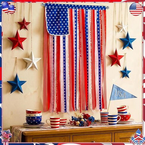 4th of July Decorations - Vintage American Rag Flag Banner 4 x 2.3 Ft - Patriotic Stars Stripes Ribbon Flag for Independence Memorial Day, 250th Anniversary, Door Wall Yard Indoor Outdoor Decor in Kuwait