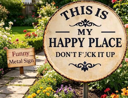 1PCS Funny Garden Metal Sign -"This Is My Happy Place Don't Fxxk It Up" Vintage Decor, This Is My Happy Place – Funny Metal Sign, Welcome to Wall, Transform Your Garden of Art (8 * 8in) in Saudi Arabia