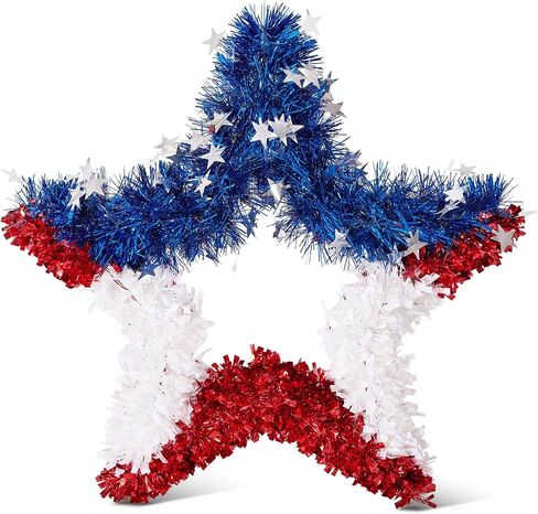 VeriNatural 4th of July Decorations - 19.5in Patriotic Red White and Blue Star Wreath - Independence Day Tinsel Wreath for Indoor Outdoor,Golf Cart, Party,Door and Wall Hanging Decor in Saudi Arabia