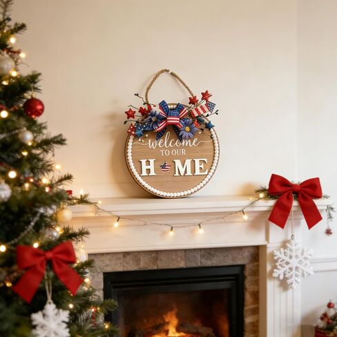 Idyllic 12 Inch Interchangeable Seasonal Welcome Sign Front Door Wreath Decor Wooden Plank with 5 Replaceable Wreaths and 12 Holiday Signs for Year Round Holiday Home Decor Front Door Fireplace in Saudi Arabia