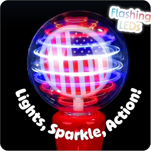 ArtCreativity 7.5 Inch Light Up Patriotic Magic Ball Toy Wand for Kids, Batteries Included, Flashing LED Light Up Spinner Toy for Boys and Girls, Birthday Party Favor in Saudi Arabia