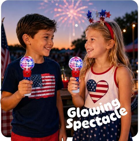 ArtCreativity 7.5 Inch Light Up Patriotic Magic Ball Toy Wand for Kids, Batteries Included, Flashing LED Light Up Spinner Toy for Boys and Girls, Birthday Party Favor in Saudi Arabia
