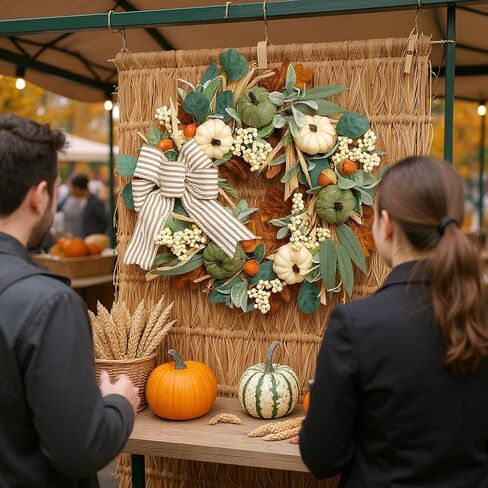 22in Fall Wreaths for Front Door, Large Autumn Door Wreath with Bow Pumpkin Autumn Wreath Decorations, Artificial Leaves Wreaths for Indoor Outdoor Home Porch Thanksgiving Farmhouse in Saudi Arabia