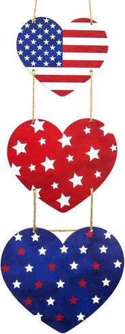 4th of July Decorations US 250th Anniversary Patriotic Decorations, Wooden Heart Patriotic Wreath Hanging Sign for Front Door Decor for Memorial Day Fourth of July Porch Wall Indoor Home Decor in Saudi Arabia