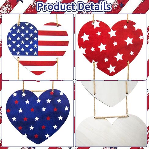 4th of July Decorations US 250th Anniversary Patriotic Decorations, Wooden Heart Patriotic Wreath Hanging Sign for Front Door Decor for Memorial Day Fourth of July Porch Wall Indoor Home Decor in Saudi Arabia