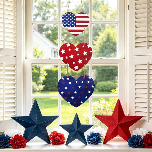 4th of July Decorations US 250th Anniversary Patriotic Decorations, Wooden Heart Patriotic Wreath Hanging Sign for Front Door Decor for Memorial Day Fourth of July Porch Wall Indoor Home Decor in Saudi Arabia