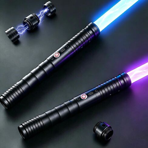 JvmuSaber [𝗦𝘁α𝗿-𝘄α𝗿𝘀] Double-Bladed Lightsaber Toy, RGB USB C Charge Light Saber, 2-in-1 Detachable Alloy Hilt, 12 Colors and 4 Modes & Sounds, for Kid and Adult Children's Day Gift (Black) in Kuwait