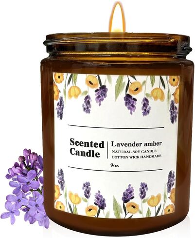 شمعة معطرة باللافندر والعنبر الطبيعي من كونيول للمنزل - علاج عطري غني ودافئ للاسترخاء المنزلي، ديكور للعطلات وتخفيف التوتر، شمع الصويا الفاخر لراحة الأسرة in Kuwait