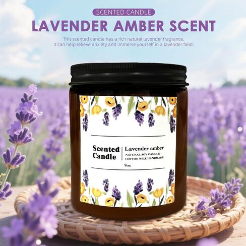 شمعة معطرة باللافندر والعنبر الطبيعي من كونيول للمنزل - علاج عطري غني ودافئ للاسترخاء المنزلي، ديكور للعطلات وتخفيف التوتر، شمع الصويا الفاخر لراحة الأسرة in Kuwait