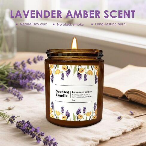 شمعة معطرة باللافندر والعنبر الطبيعي من كونيول للمنزل - علاج عطري غني ودافئ للاسترخاء المنزلي، ديكور للعطلات وتخفيف التوتر، شمع الصويا الفاخر لراحة الأسرة in Kuwait