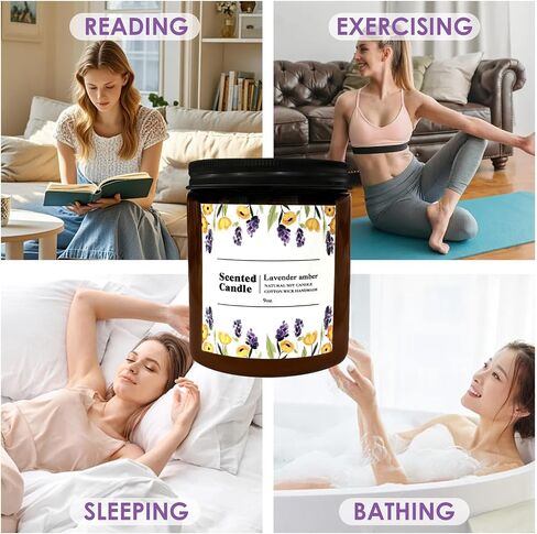شمعة معطرة باللافندر والعنبر الطبيعي من كونيول للمنزل - علاج عطري غني ودافئ للاسترخاء المنزلي، ديكور للعطلات وتخفيف التوتر، شمع الصويا الفاخر لراحة الأسرة in Kuwait