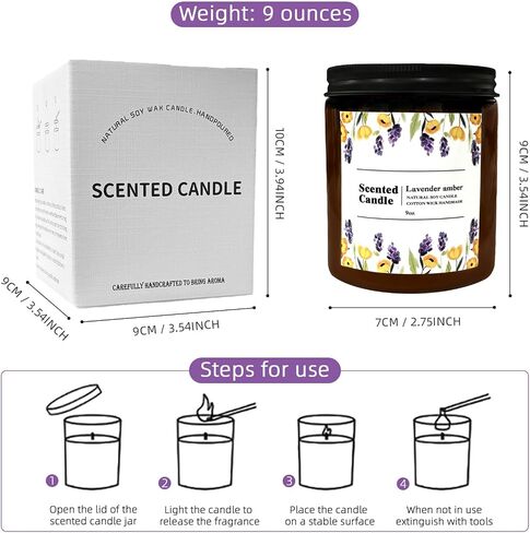 شمعة معطرة باللافندر والعنبر الطبيعي من كونيول للمنزل - علاج عطري غني ودافئ للاسترخاء المنزلي، ديكور للعطلات وتخفيف التوتر، شمع الصويا الفاخر لراحة الأسرة in Kuwait