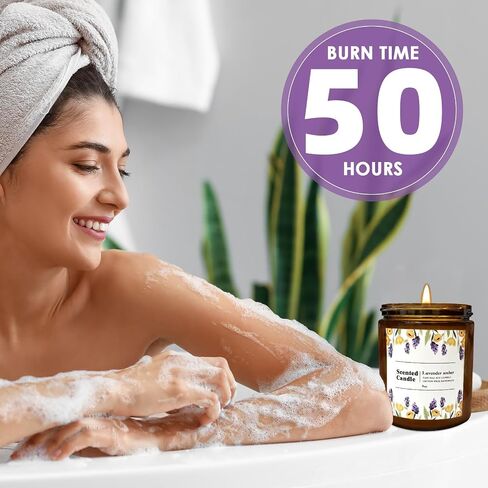 شمعة معطرة باللافندر والعنبر الطبيعي من كونيول للمنزل - علاج عطري غني ودافئ للاسترخاء المنزلي، ديكور للعطلات وتخفيف التوتر، شمع الصويا الفاخر لراحة الأسرة in Kuwait