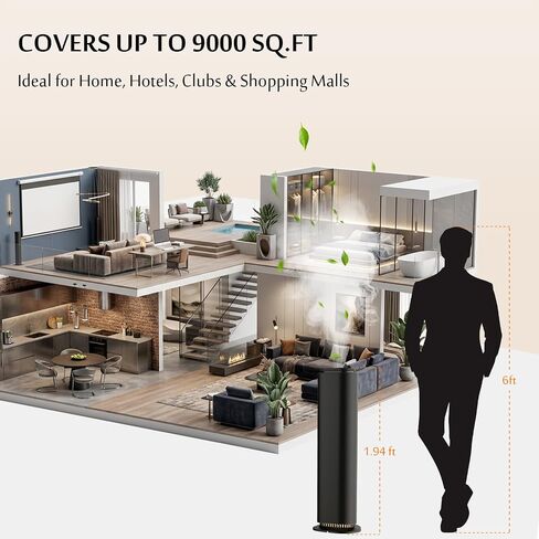 Waterless Essential Oil Diffuser, 9000 Sq Ft Large Coverage Scent Diffuser with Bluetooth App Control,1000ml Smart Aromatherapy Diffuser for Home, Hotel Collection, Alloy Body with 9-Color Light in Saudi Arabia