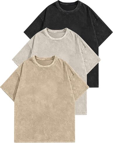 Aiyino Women's Oversized Cotton T-Shirts 3 Pack Vintage Washed Loose Fit Short Sleeve Crew Neck Casual Basic Tee in Saudi Arabia