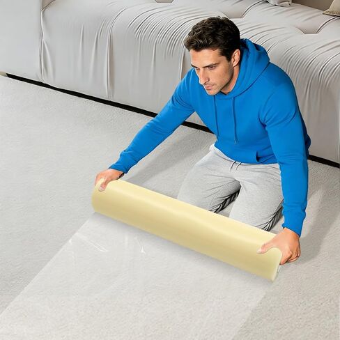 36" * 500" Floor Protection Film, Waterproof Plastic Covering for Stairs, Self-Adhesive Carpet Protector Film, Clear Floor Covering for Stair Painting Walls in Kuwait