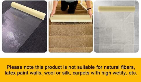 36" * 500" Floor Protection Film, Waterproof Plastic Covering for Stairs, Self-Adhesive Carpet Protector Film, Clear Floor Covering for Stair Painting Walls in Kuwait