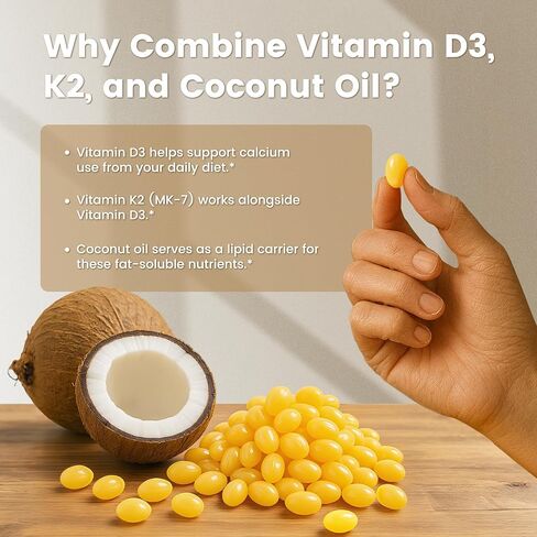 VEV Corefeel Vitamin D3 K2, 5000 IU D3 100mcg K2 (MK-7), 300 Softgels, 2-in-1 Vitamin D & K Supplement with Coconut Oil, Easy to Swallow in Saudi Arabia