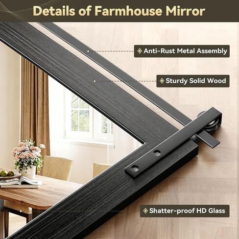Brightify Farmhouse Bathroom Wall Mirror 22"x30" Black Rustic Wall Mirror with Solid Fir Wood Frame, Barn Door Style Mirror for Bathroom Over Sink, Entryway, Living Room, Bedroom, Easy Hanging in Saudi Arabia