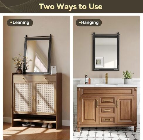 Brightify Farmhouse Bathroom Wall Mirror 22"x30" Black Rustic Wall Mirror with Solid Fir Wood Frame, Barn Door Style Mirror for Bathroom Over Sink, Entryway, Living Room, Bedroom, Easy Hanging in Saudi Arabia