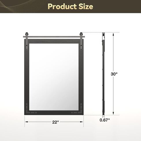Brightify Farmhouse Bathroom Wall Mirror 22"x30" Black Rustic Wall Mirror with Solid Fir Wood Frame, Barn Door Style Mirror for Bathroom Over Sink, Entryway, Living Room, Bedroom, Easy Hanging in Saudi Arabia