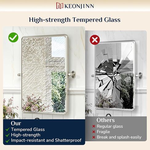 Keonjinn 24 x 36 Inch Pivot Mirror Bathroom, Brushed Nickel Tilt Mirror Bathroom for Wall, Beveled Pivot Rectangle Mirrors for Over Sink, Farmhouse Metal Framed Vanity Mirrors, Horizontal/Vertical in Saudi Arabia