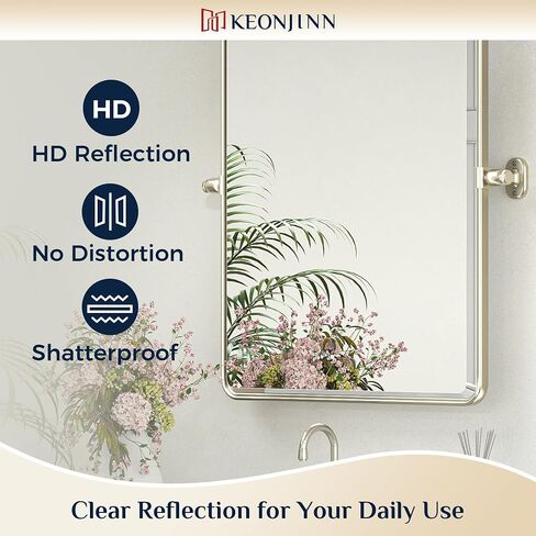 Keonjinn 24 x 36 Inch Pivot Mirror Bathroom, Brushed Nickel Tilt Mirror Bathroom for Wall, Beveled Pivot Rectangle Mirrors for Over Sink, Farmhouse Metal Framed Vanity Mirrors, Horizontal/Vertical in Saudi Arabia
