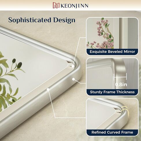Keonjinn 24 x 36 Inch Pivot Mirror Bathroom, Brushed Nickel Tilt Mirror Bathroom for Wall, Beveled Pivot Rectangle Mirrors for Over Sink, Farmhouse Metal Framed Vanity Mirrors, Horizontal/Vertical in Saudi Arabia