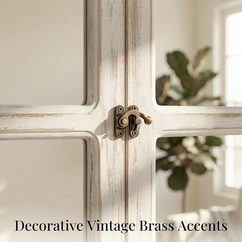 30" Round Window Mirror, Distressed White Solid Wood Frame & Faux Windowpanes, Shatterproof Tempered Glass, Farmhouse Cottagecore Decor for Living Room, Entryway, Dining Room in Saudi Arabia