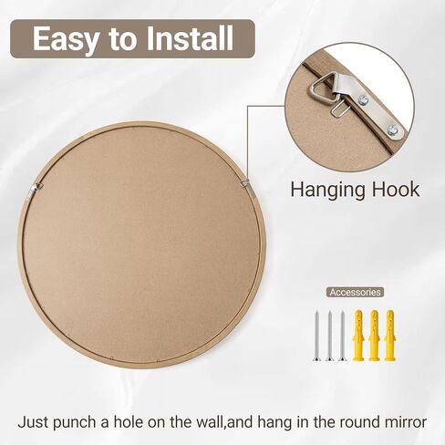 Brakki Round Wall Mirror with Wood Frame, 24 inch Circle Mirror for Bathroom Bedroom Entryway Vanity Living Room, HD Shatterproof Glass, Wall Mounted Decor, Hanging or Leaning, Walnut in Saudi Arabia