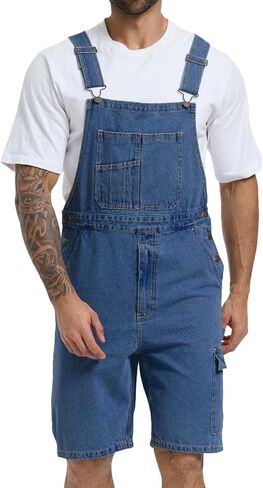 WORK IDEA Men's Denim Overalls for Men Jean Shorts, 100% Cotton, Relaxed Fit, Multi-Pocket Design Jumpsuit in Saudi Arabia