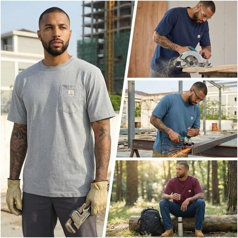 PRIVIMIX Mens Work Loose Fit Pocket T-Shirts Heavyweight Short Sleeve Tee Shirts 100 Cotton Moisture Wicking Shirts in Saudi Arabia