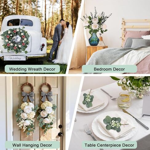 Consevisen 120 Pcs Eucalyptus Stems Artificial Flowers, 5 Kinds Mixed Faux Eucalyptus Leaves Greenery Stems Bulk for Wedding Bouquet, Table Centerpieces, Vase Floral Arrangements, Farmhouse Home Decor in Kuwait