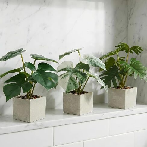 3pcs Small Fake Plants Artificial Begonia Leaves Faux Plants Indoor for Office Desk Shelf Bathroom Home Decor (3Pcs White Green) in Saudi Arabia