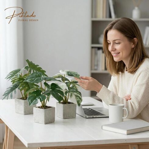 3pcs Small Fake Plants Artificial Begonia Leaves Faux Plants Indoor for Office Desk Shelf Bathroom Home Decor (3Pcs White Green) in Saudi Arabia