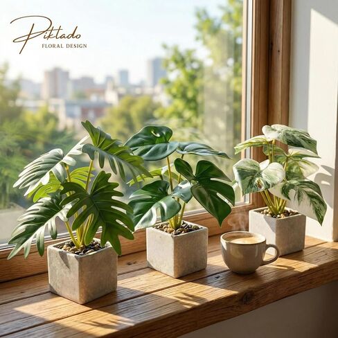 3pcs Small Fake Plants Artificial Begonia Leaves Faux Plants Indoor for Office Desk Shelf Bathroom Home Decor (3Pcs White Green) in Saudi Arabia