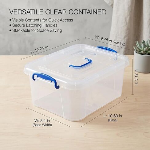 WYT 9 Quart Clear Storage Latch Bins with Lids/Handle, Plastic Clear Stackable Box, 9-Liter (2 Pack) in Kuwait