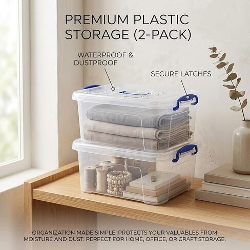 WYT 9 Quart Clear Storage Latch Bins with Lids/Handle, Plastic Clear Stackable Box, 9-Liter (2 Pack) in Kuwait