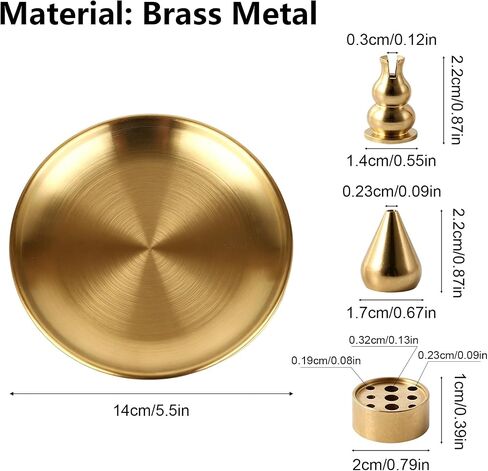Brass Incense Holder for Sticks with Ash Catcher, 4-in-1 Stackable Incense Burner Holder, 5.5 Inch Round Tray, 9 Holes Insert for Meditation Yoga Home Decor in Kuwait