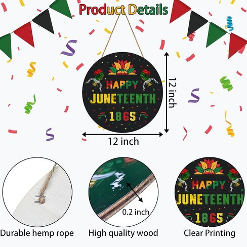 ديكورات الباب من Juneteenth Happy 1865 Juneteenth علامة معلقة أكاليل خشبية لشماعة الباب الأمامي لحفلة يوم الحرية والاحتفال بالمهرجان الأمريكي الأفريقي وديكور جدار المنزل الداخلي in Kuwait