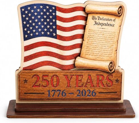 250th Anniversary American Wooden Plaque Decor – 1776–2026, 250 Years of Freedom, Patriotic 4th of July Decorations, American Flag Desk Decor, Small Tabletop USA Gift Decor, Patriotic Merchandise in Saudi Arabia