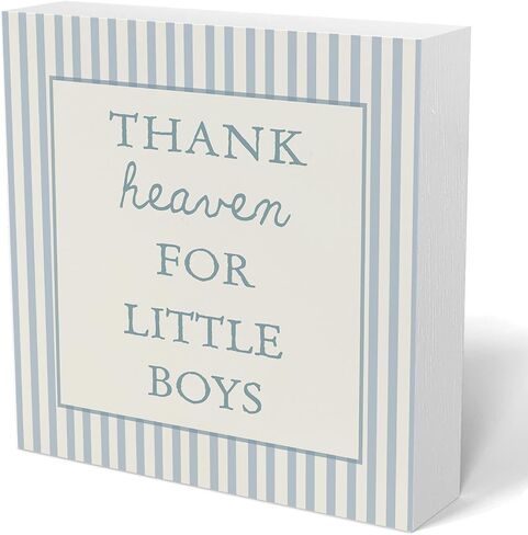 Boys Nursery Wooden Sign Decor,Thank Heaven for Little Boys Decorations Wood Block Signs,Blue It's A Boy Sign,Newborn Gifts ,Baby Shower Decorations Gift for Toddler Little Boy Room Playroom Desk Shelf 5x5 in Saudi Arabia
