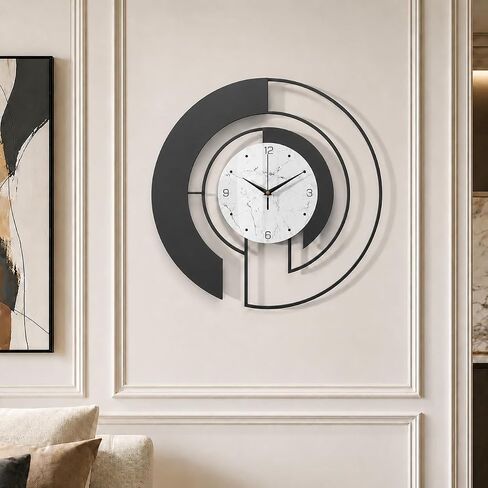 18 Inch Modern Large Black Metal Wall Clock, Modern Minimalist Living Room Decorative Wall Clock,Marble-Patterned Glass Dial,Silent,Non Ticking, Battery Operated,for Bedroom, Office, and Living Room in Saudi Arabia
