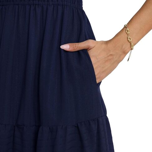 Rainday Womens Casual Maxi Dresses Fashion Holiday Short Sleeved Elastic Waist Beach Boho Dress with Pockets in Saudi Arabia
