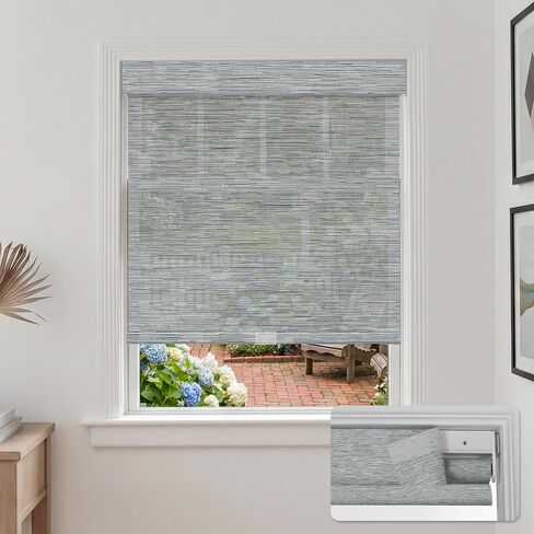 No Drill Blinds for Indoor Windows, Light Filtering Roller Shades,3% Openness Solar Screen Semi Sheer Roller Blinds UV Protection for Office and Home,Easy to Install.46 W x 36" H,Gray in Saudi Arabia