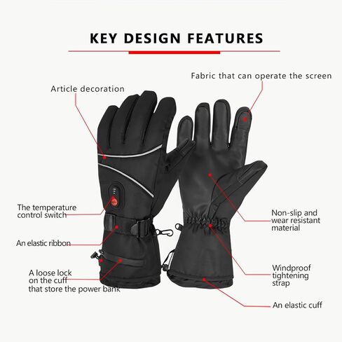 Heated Gloves Hand Warmer for Men Women, 3 Levels Waterproof Touchscreen Rechargeable Electric Gloves for Cold Storage Freezer Skiing Motorcycle Hunting Cycling Hiking Fishing Work in Saudi Arabia