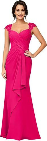 Mermaid Chiffon Mother of The Bride Dresses Long V Neck Lace Appliques Pleated Elegant Formal Evening Dresses LJ385 in Saudi Arabia